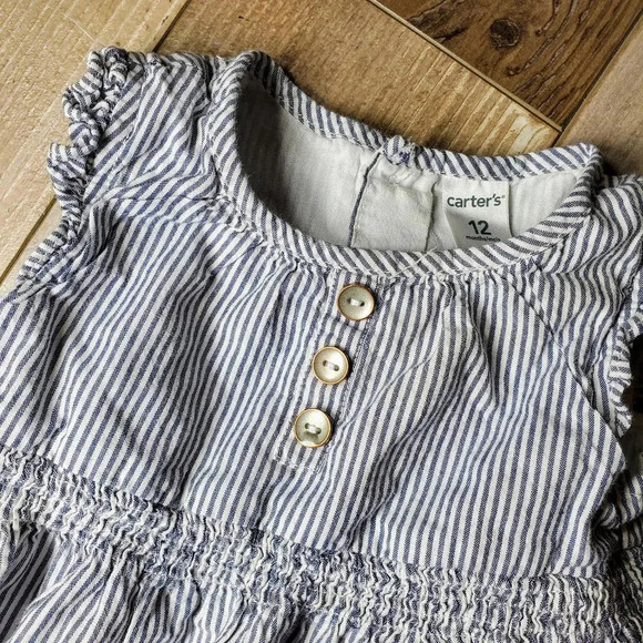 Carter's 100% Cotton Blue and White Striped Dress Baby Toddler Size 12m - Picture 3 of 8